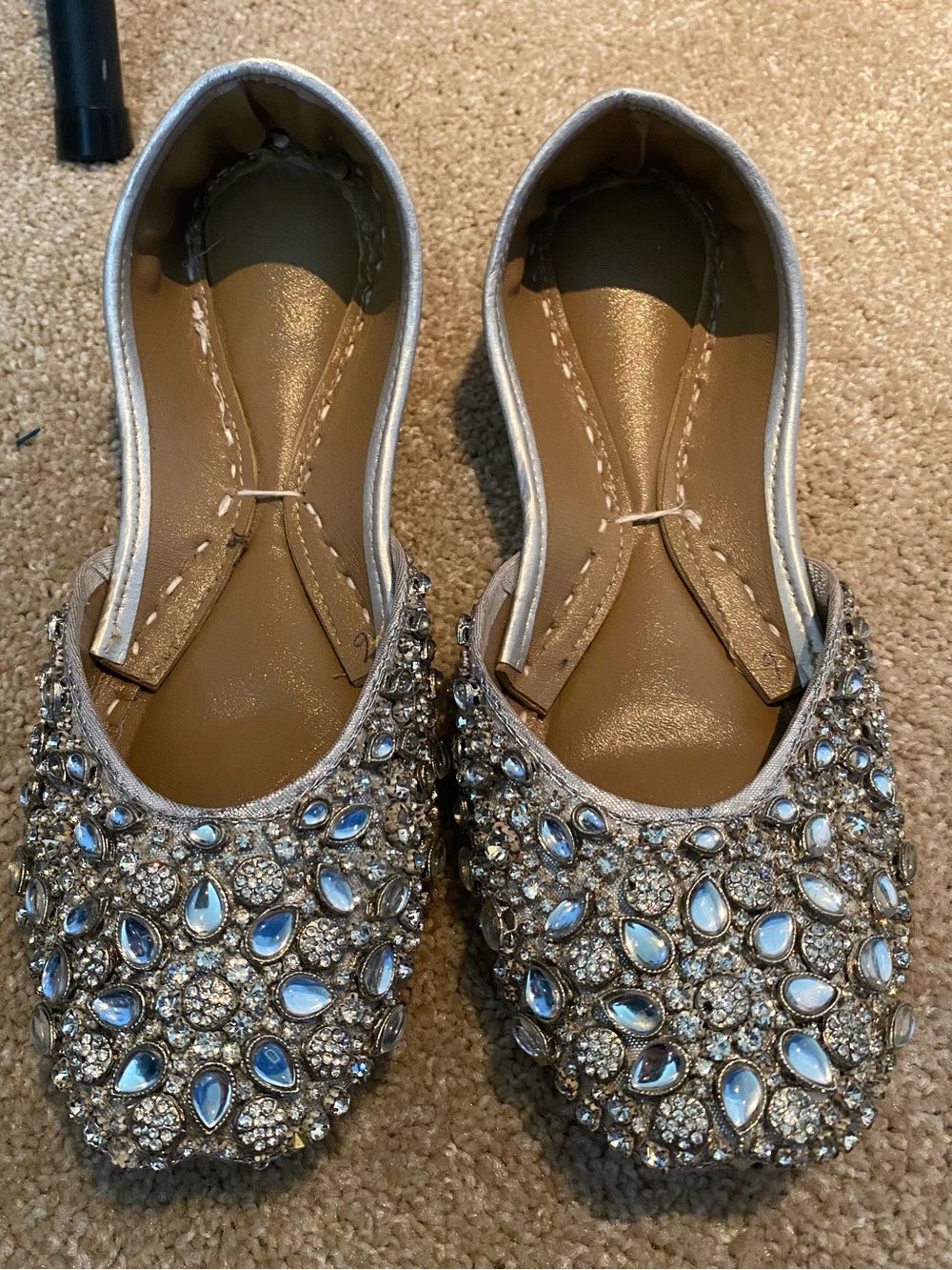 Embellished Jeweled Jutti Flats - Silver Crystal Accent